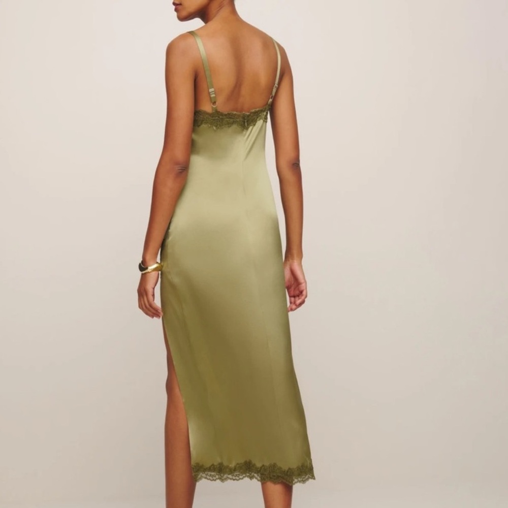 NWT Reformation Karissa Silk Maxi Dress in Olive Oil Green Size 4 - Picture 4 of 9